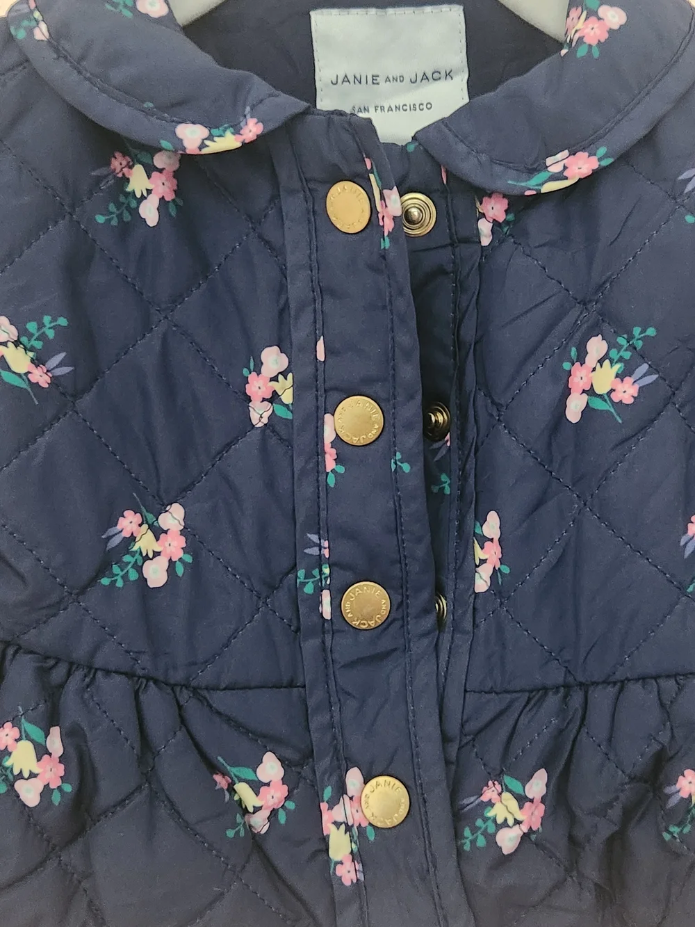 Janie and Jack Navy Floral Quilted Peplum Jacket, Sz 6/12 mons, EPreLC